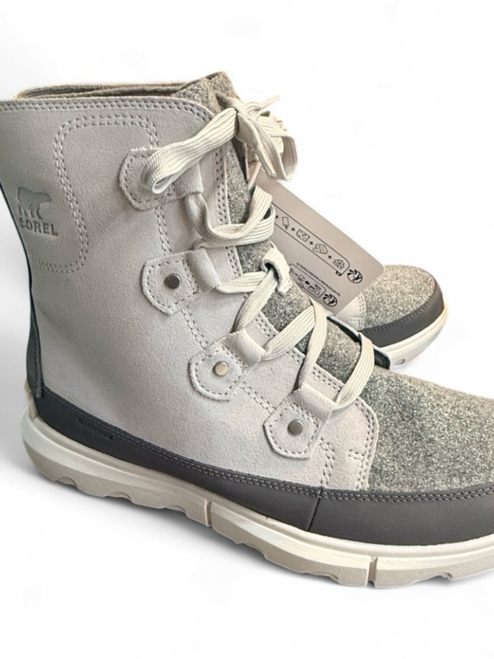 Sorel Explorer Joan Insulated Waterproof Women's boots in Light Gray. - Picture 3 of 6